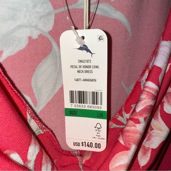 NWT Tommy Bahama Stretchy Petal of Honor Cowl Neck Drape Dress Size Large Pink - Picture 5 of 13